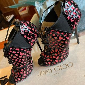 Jimmy Choo Two Tone Laser Cut Leather and Fabric Tactic Lace Up Booties Size37,5